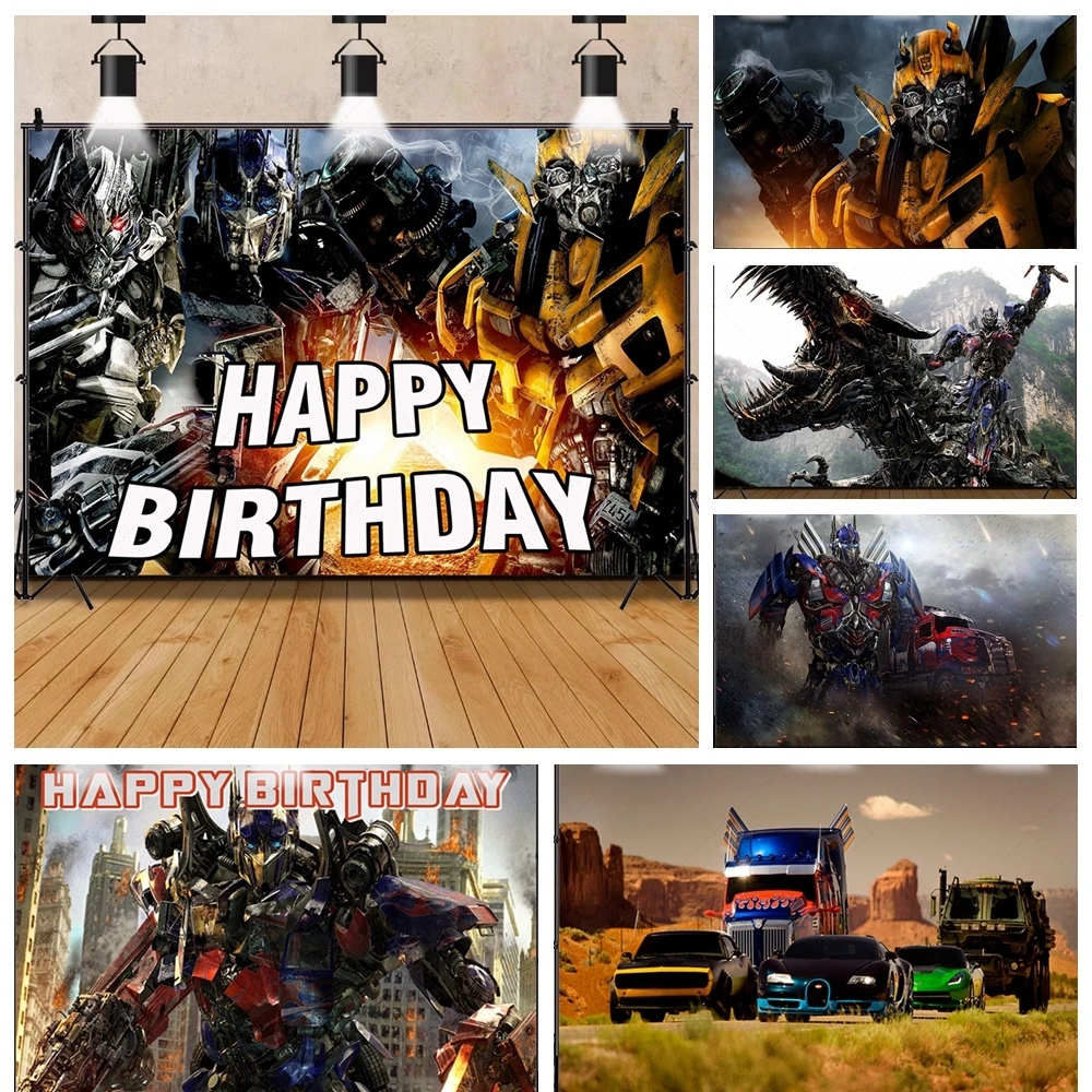 

Transformers Kids Birthday Party Backdrop Banner Photo Booth Background Decor Vinyl Polyester Fabric Cartoon Anime Theme Props