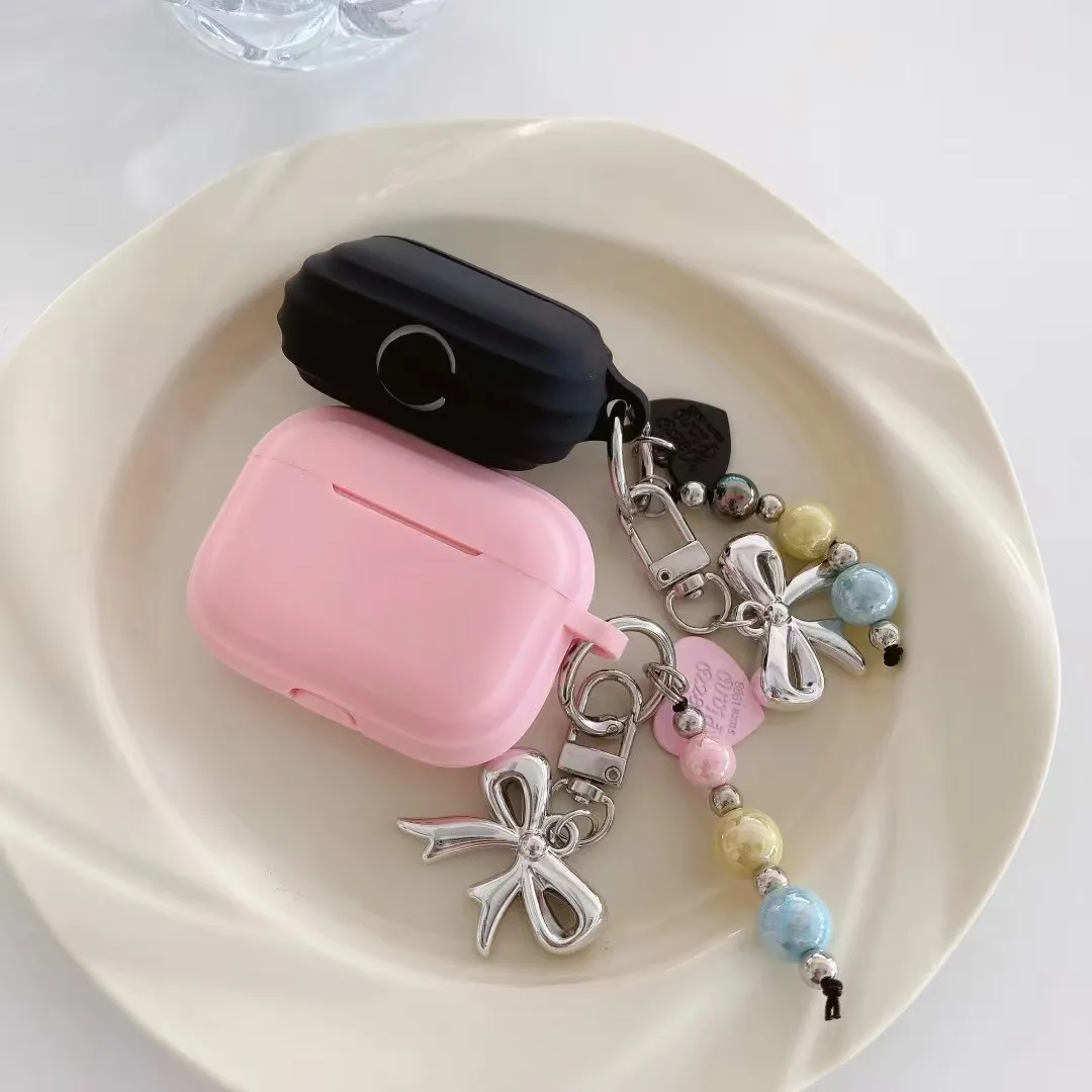 Simple Black Pink Color Earphone Case For Airpods Pro 3 Pro2 Silicone Anti-drop Headphone Cover With Pendant For Airpods 4 3 2 1