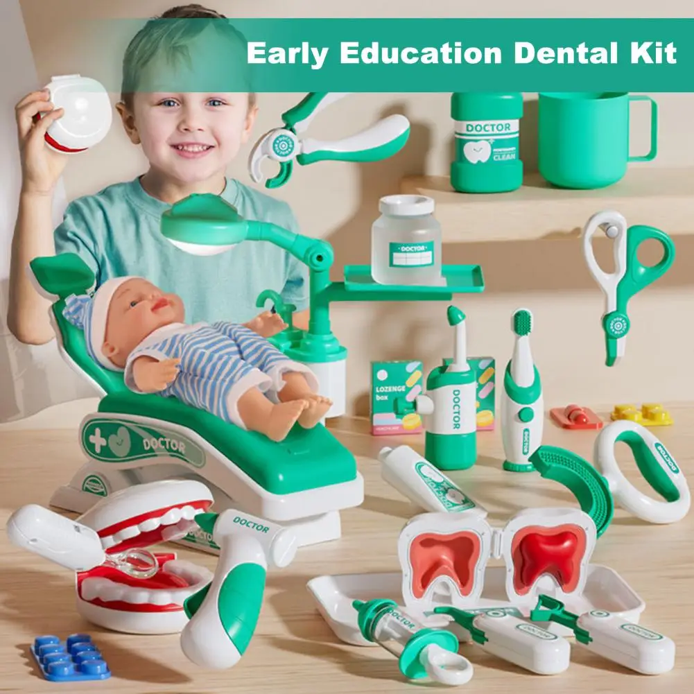 Playset médico para crianças pequenas, brinquedos de brincar, cadeira odontológica, brinquedo para crianças aprendendo, educacional, dentista, meninos, 2-4