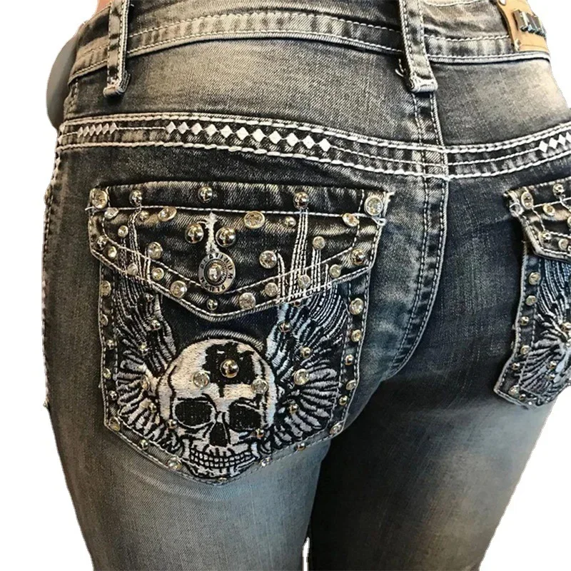 

Retro embroidery High Waist Women Jeans Fashion Sexy Straight Pants Large Size Comfortable Jeans Vintage Washable Black Jeans