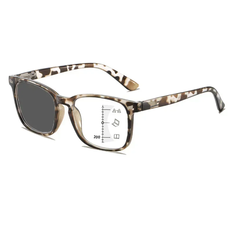 Multifokale photochrome Lesesonnenbrille für Herren, Vintage-Stil, nah weit, Farbwechsel, progressive Presbyopie-Brille, 0 bis +4,0