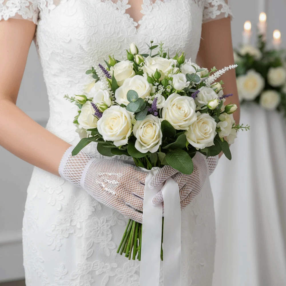 Fashion Lace Bridal Gloves Hollow-out Elegant Wedding Gloves Breathable Sheer Mesh Gloves For Party Prom Banquet