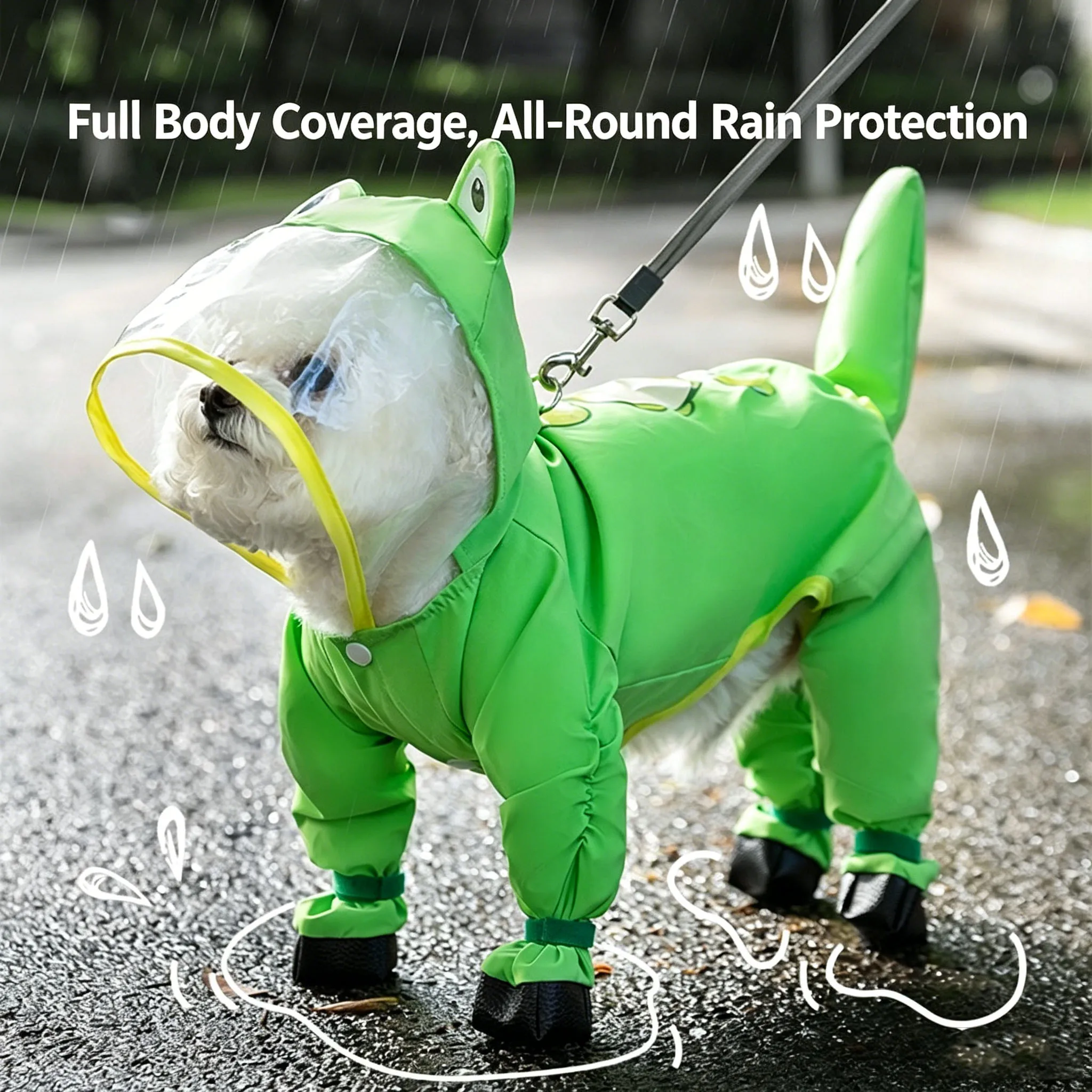 Four Leg Full Coverage Waterproof Dog Raincoat Frog Waterproof Dog Coat Lightweight Rain Jacket With Rain Shoes For Teddy Bichon