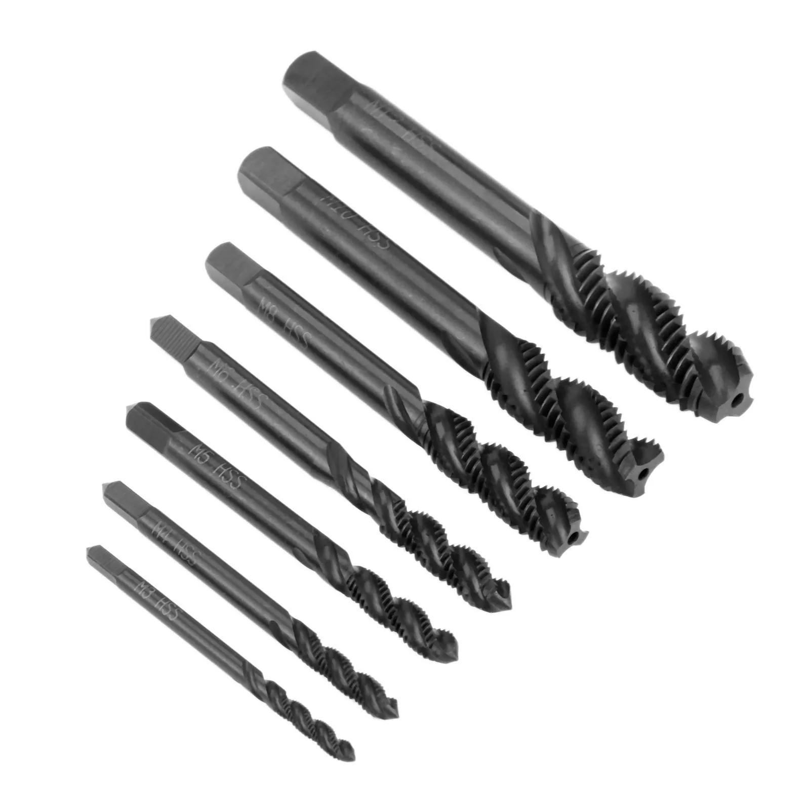 7pcs/kit HSS 6542 Nitriding Metric Spiral Fluted Thread Tap and Die M3/M4/M5/M6/M8//M12 Screw Straight Flute Drill Alloy Tools