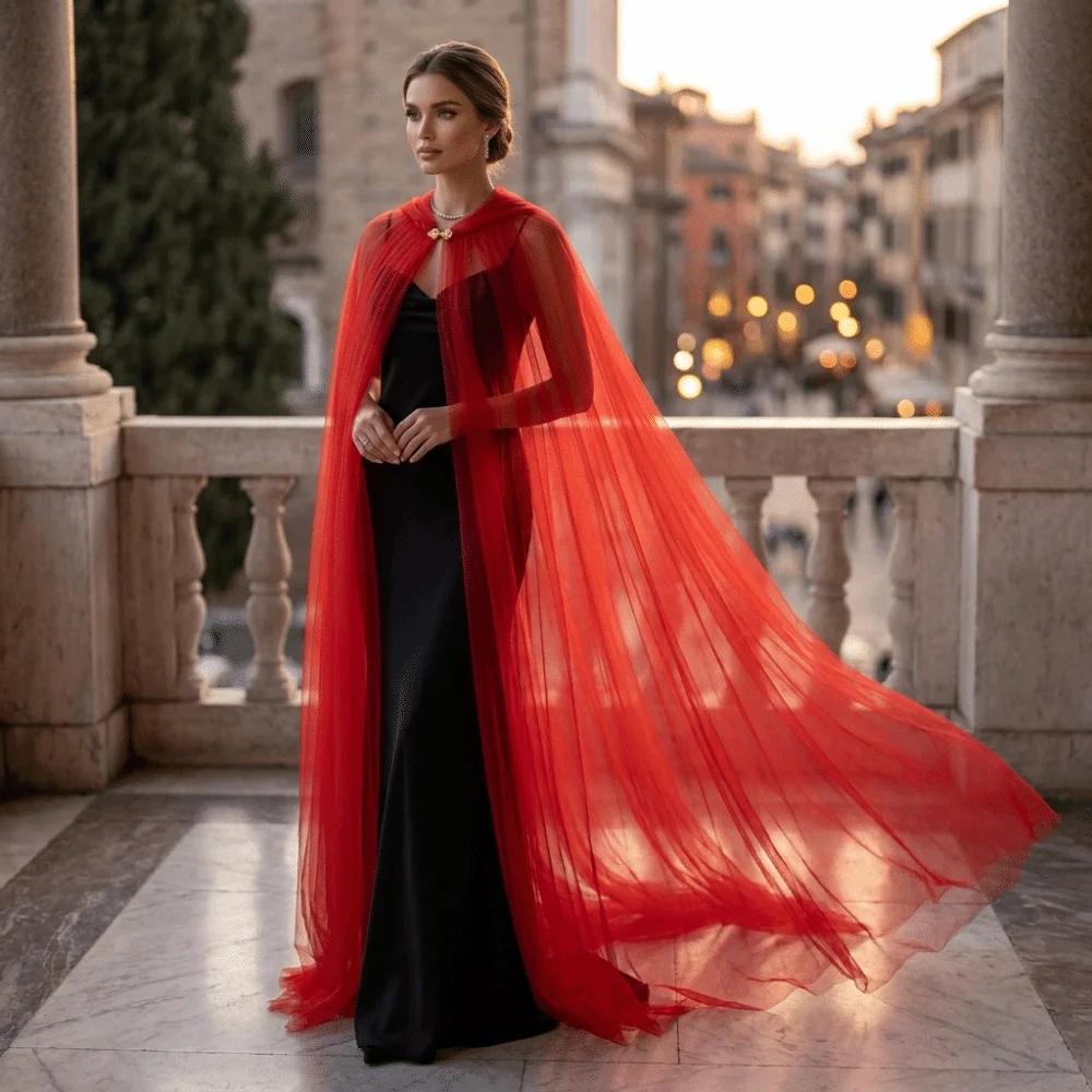 Vintage Solid Color Halloween Hooded Tulle Cape Soft Long Mesh Cloak Floor Length Sheer Cosplay Bridal Costume Women
