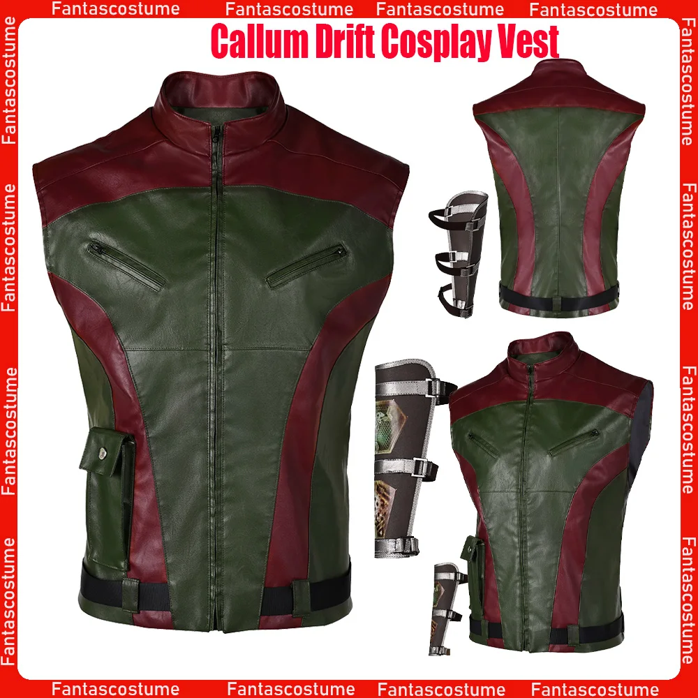 Male Callum Drift Cosplay PU Vest Jacket Red Cosplay One Roleplay Costume Coat Outfit Halloween Carnival Dress-Up Party Men Suit