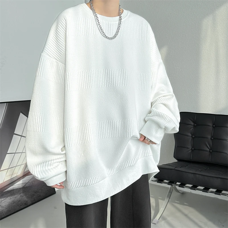 2024 Hoodies Jacquard Sweatshirt Mens White Pullover Streetwear Casual Fashion Clothes Mens Oversized Korean Harajuku T Shirt