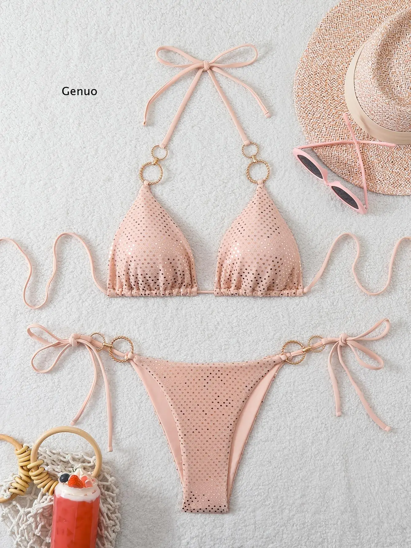 Women's European Style Sequined Sexy Three-Piece Swimsuit Vibrant Color Classic Timeless Style Bikini Set