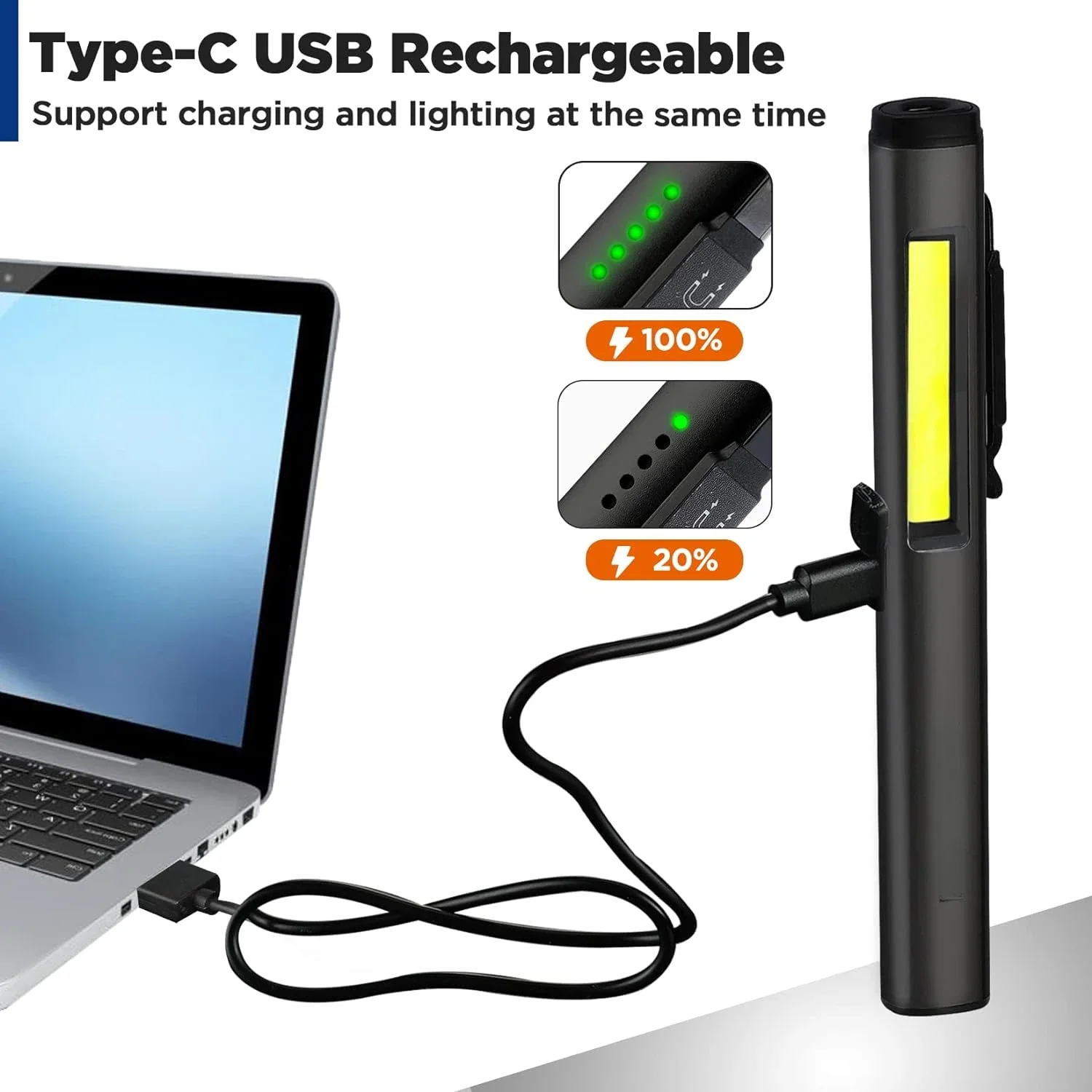 4 In 1Multifunctional Portable Flashlight UV/LED/COB Pen Light with Indicator Hand Held Work Light USB Rechargeable Waterproof