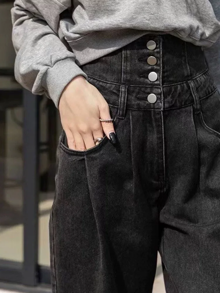 High Waist Wide Leg Denim Jeans Women plus Size Pear Shape Body Autumn Winter Loose Slim Straight Cut Trousers Commute Style