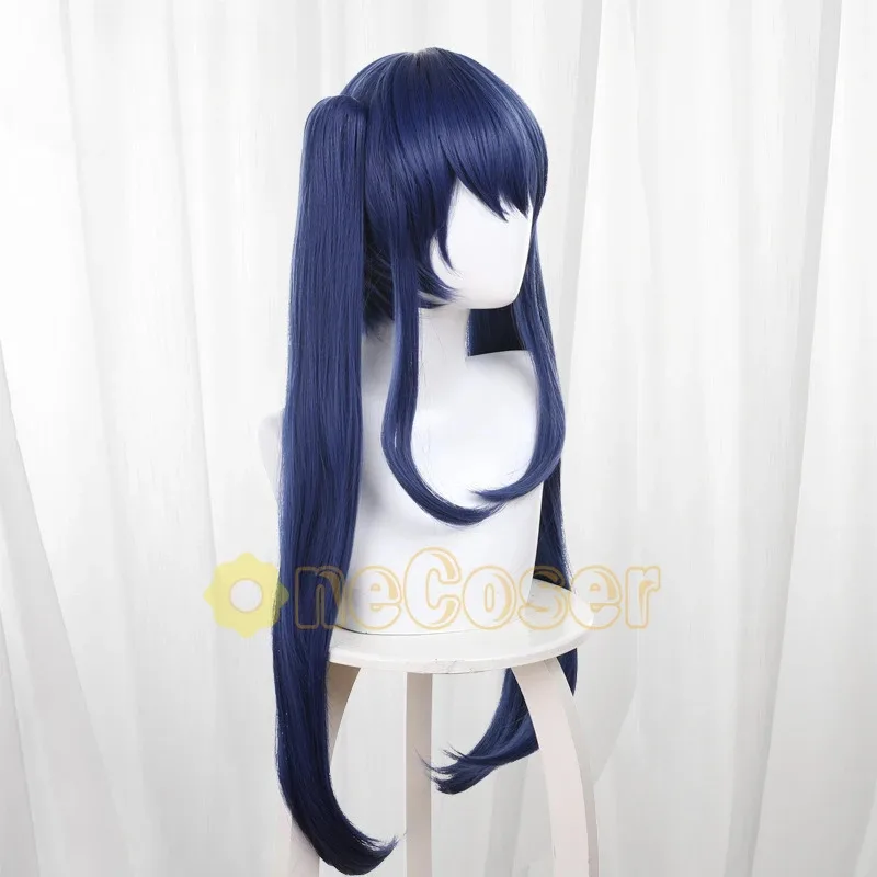 Peluca de Cosplay de Wendy Marvell, tatuaje de cola de Hada de Anime, pegatina Sky Dragon Slayer, pelo de cola de caballo azul resistente al calor + gorro de peluca