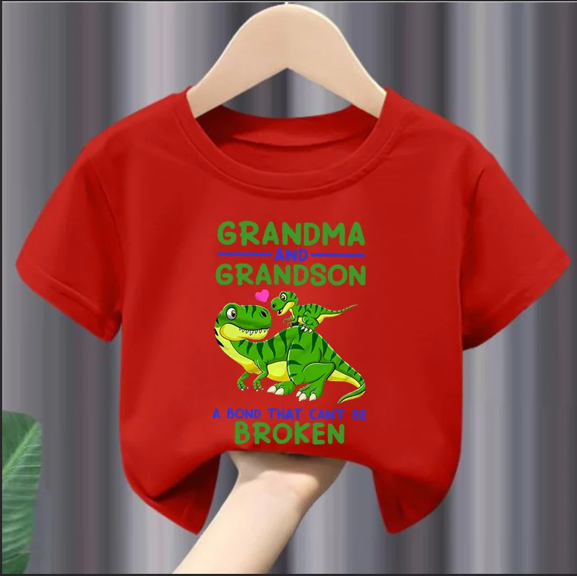 

Grandma and Grandson Cartoon Dinosaur Print Boy's Creative T-shirt, Casual Comfy Short Sleeve Crew Neck Top, Boy's Clothing