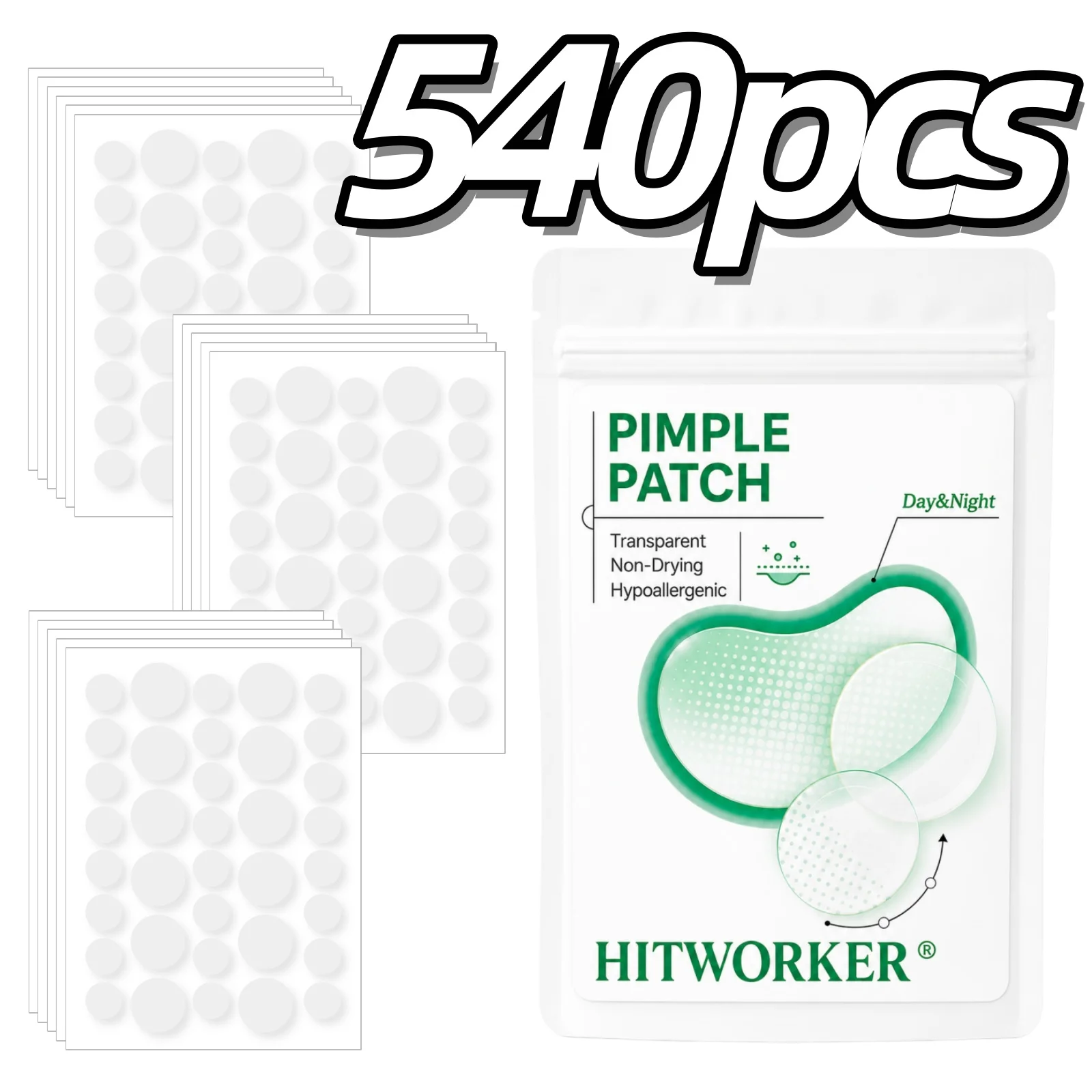 540pcs Hydrocolloid Pimple Patches Day Night Use Invisible Acne Spot Stickers Hypoallergenic Non-Drying Blemish Cover Skin Care