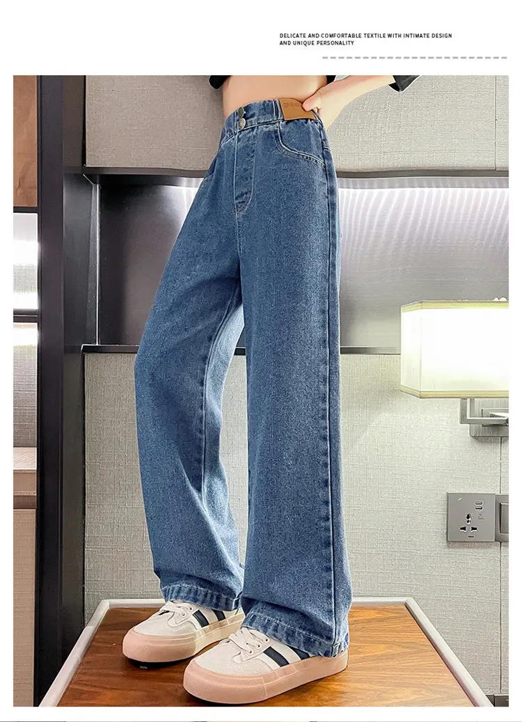 Retro-Isolierte Jeans für Teenager-Mädchen, Herbst-Winter, Lässige Mode, Kinder Weite Gerade Denim-Hosen, Warme Schulhosen für Kinder – Detail 5