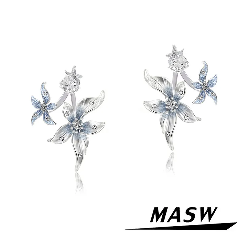 

MASW Original Design Elegant Temperament Blue Flower Earrings For Women Female Gifts Modern Jewelry Pretty Ear Accessories