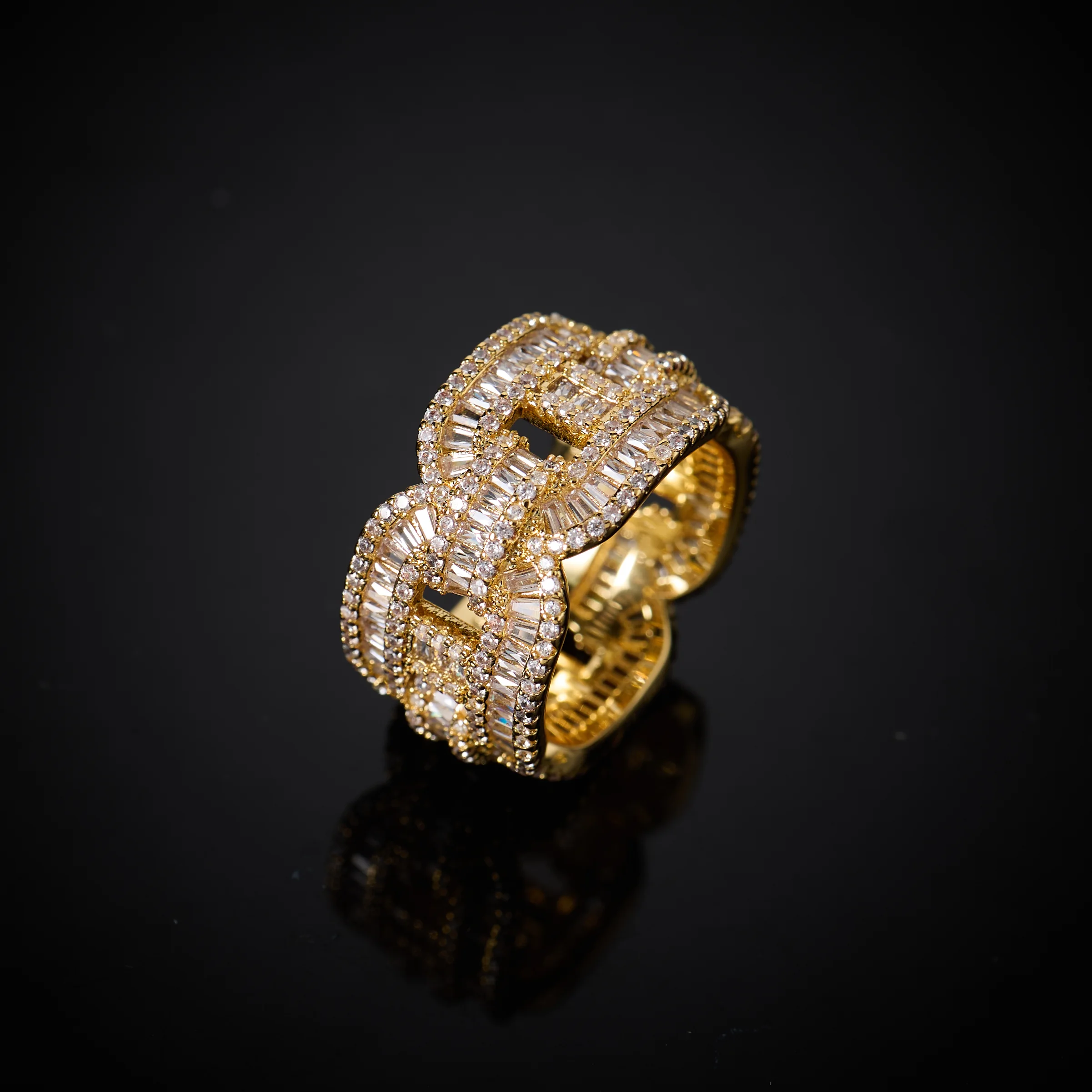 IN JEWELIFE European American Hip Hop Rings Brass Gold Silver Color T Square Cubic Zircon Iced Ring Fashion Jewelry Accessories