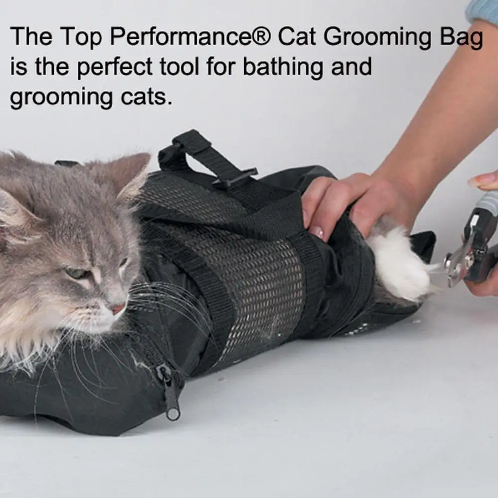 Mesh Cat Washing Bag Anti Scratch Cat Grooming Bag Adjustable Cat Nail Trimming Bag for Nail Trimming Bathing