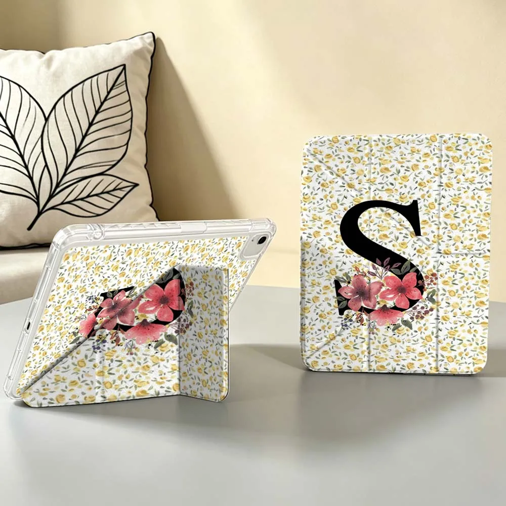 Floral Letter S Design Soft For Apple iPad Air A16 4 5 11th 10th 7th 11 12.9 13 10.5 inch Gen 3Y Tablet Case