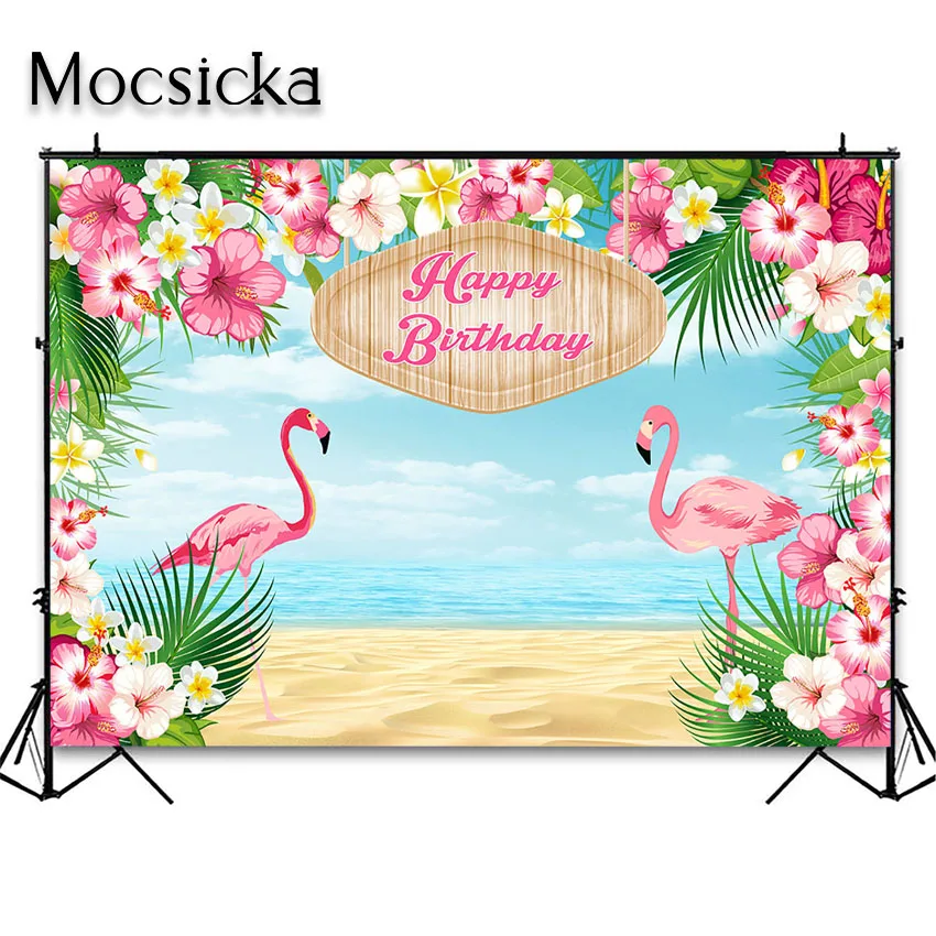 Mocsicka Flamingo Backdrop for Birthday Party Decorations Summer Aloha Party Let's Flamingle Photoshoot Photography Background