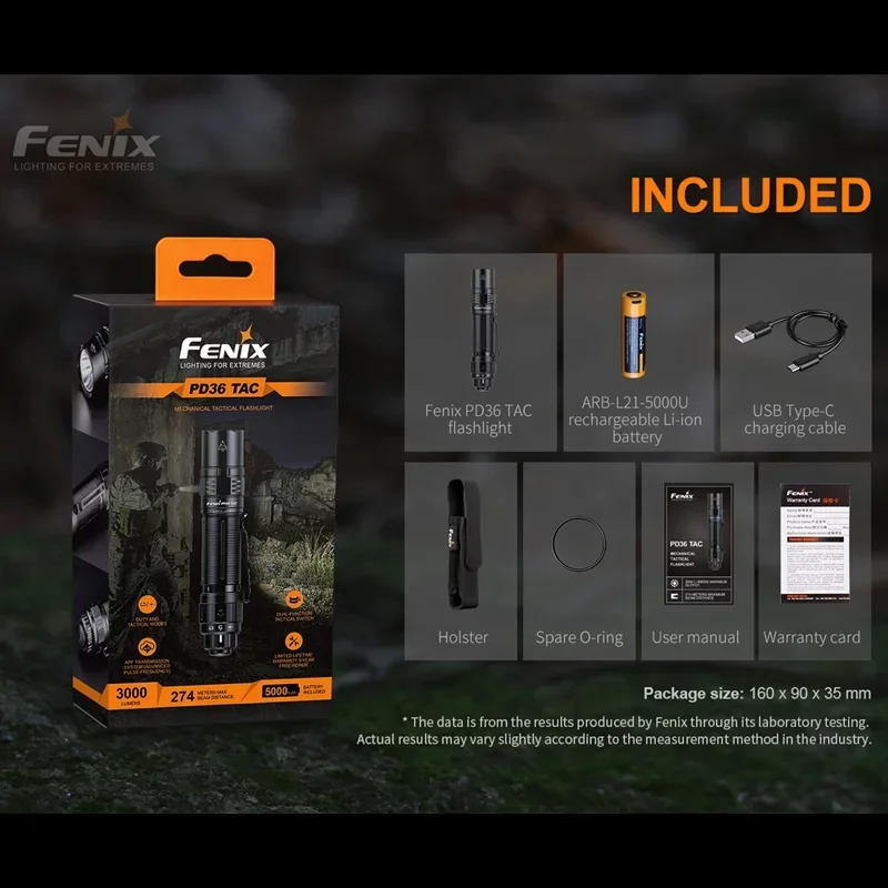 Fenix PD36 TAC Focuses Tactical Flashlight 3000Lumens Dual-Switch Type-c Rechargeable Light With 5000mAh Battery