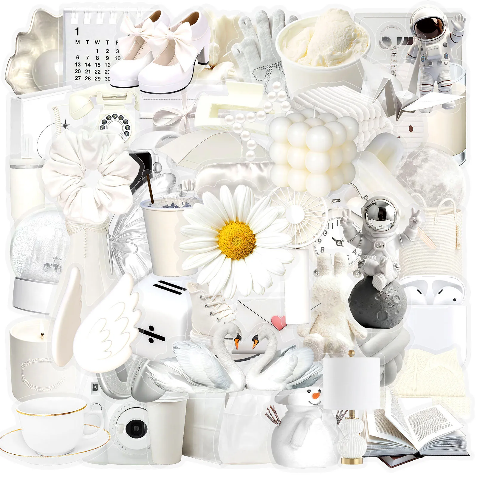 10/50PCS INS Style White Literary Retro Sticker DIY Decorative Mobile Phone Case Notebook Waterproof Water Cup Toy Gift Sticker