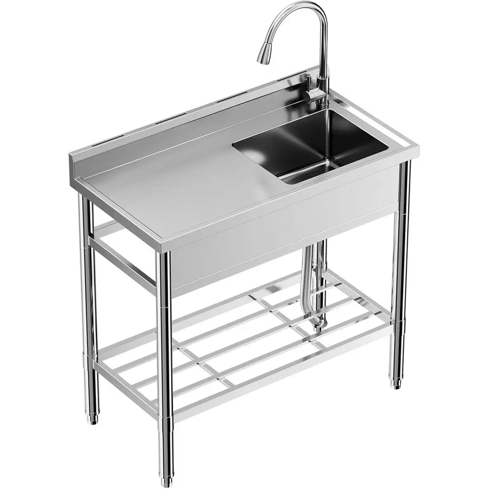 

Stainless Steel Utility Sink, Free Standing Single Bowl Sink with Cold and Hot Water Pipe, Commercial Kitchen Utility Sinks for