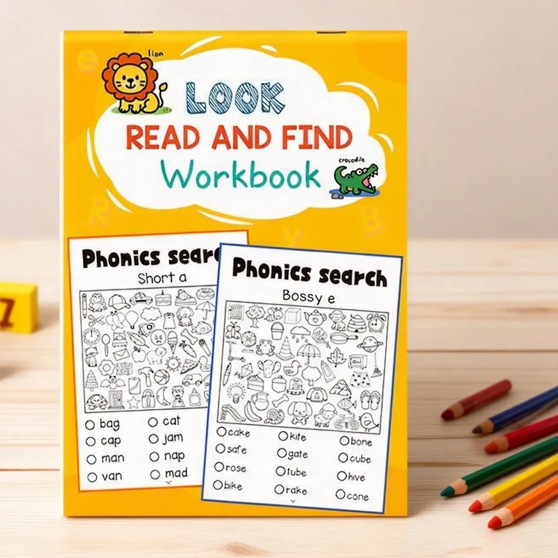 Children's English Letter Natural Phonics Exercise Book, Word Search Coloring Game Drawing Book, Fun Interactive Exercise Book