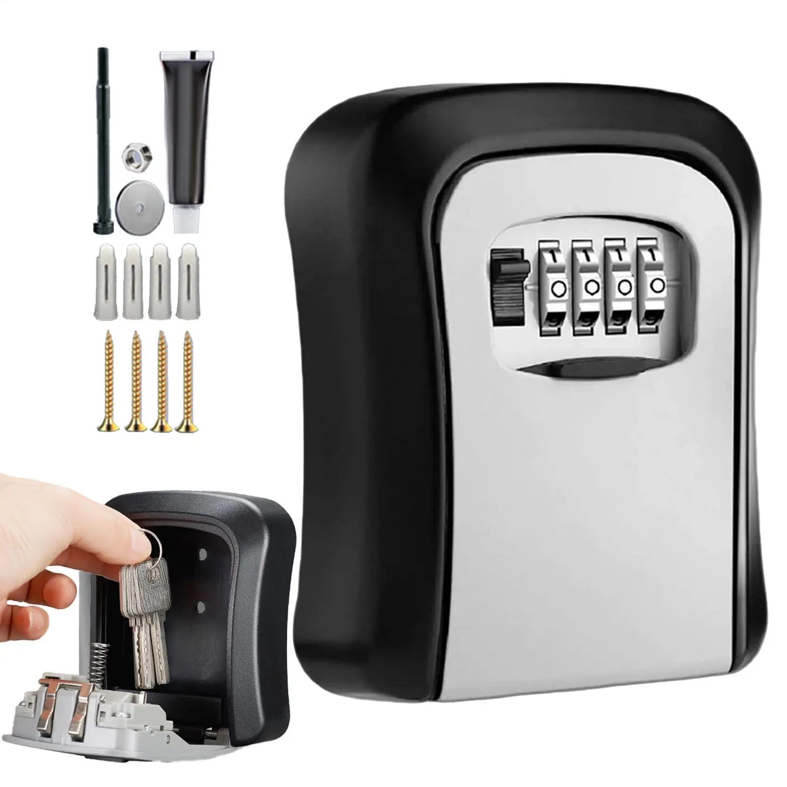 Wall Mount Key Lock Box Key Keeper Combination Lock 4 Digit Password Code Security Lock for Car Home Office Key Safe