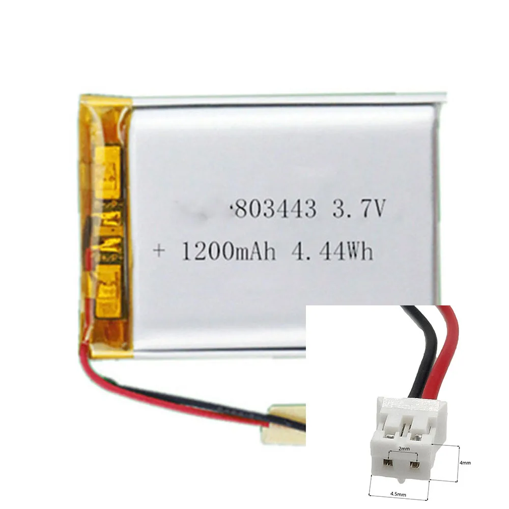 3.7V 1200Mah 803443 Li-Ion Li-Polymer Li Battery 2.0 JST 2Pin For CAMERA SMART WATCH MP4 POWER BANK CHARGING POWER ELECTRIC TOYS