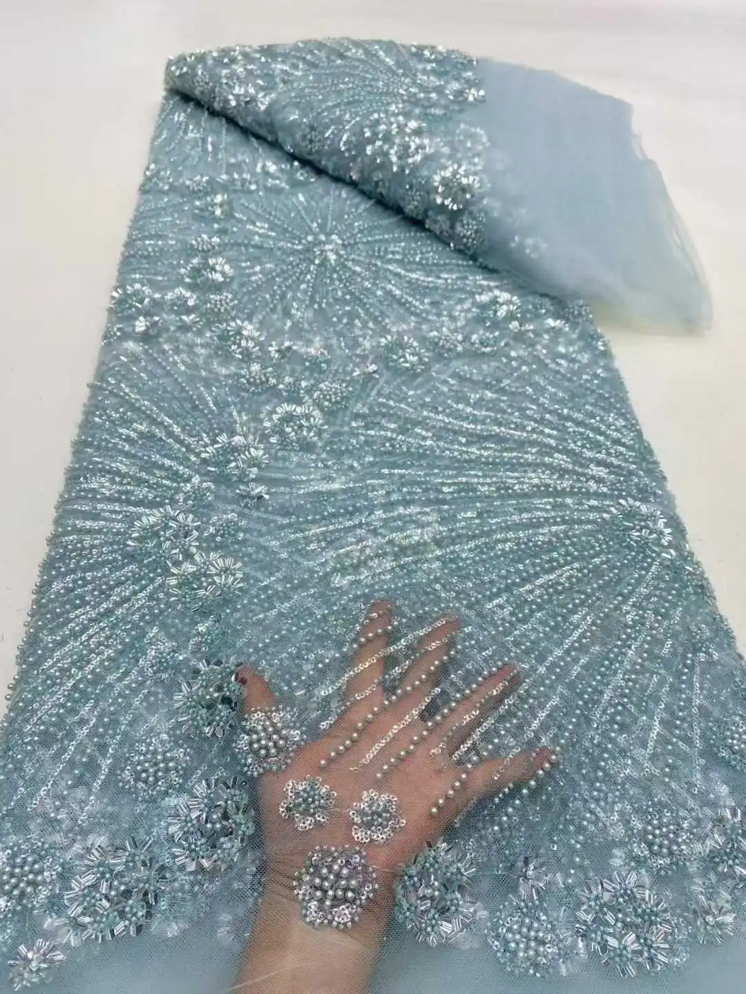 Африканская сетчатая кружевная ткань с бисером, высококачественная вышивка с блестками, французский тюль для нигерийских свадебных платьев