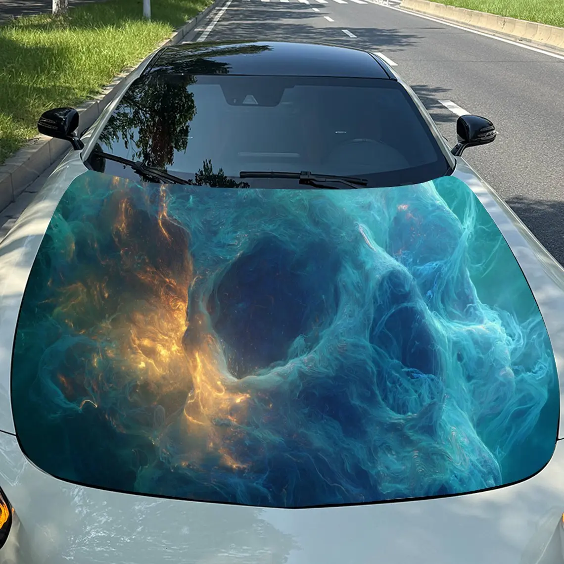 

Awesome Fire Ice Skull Car Hood Stickers - Self-Adhesive, Waterproof and Durable Vinyl Wrap, Decorate And Protect Your Car - The