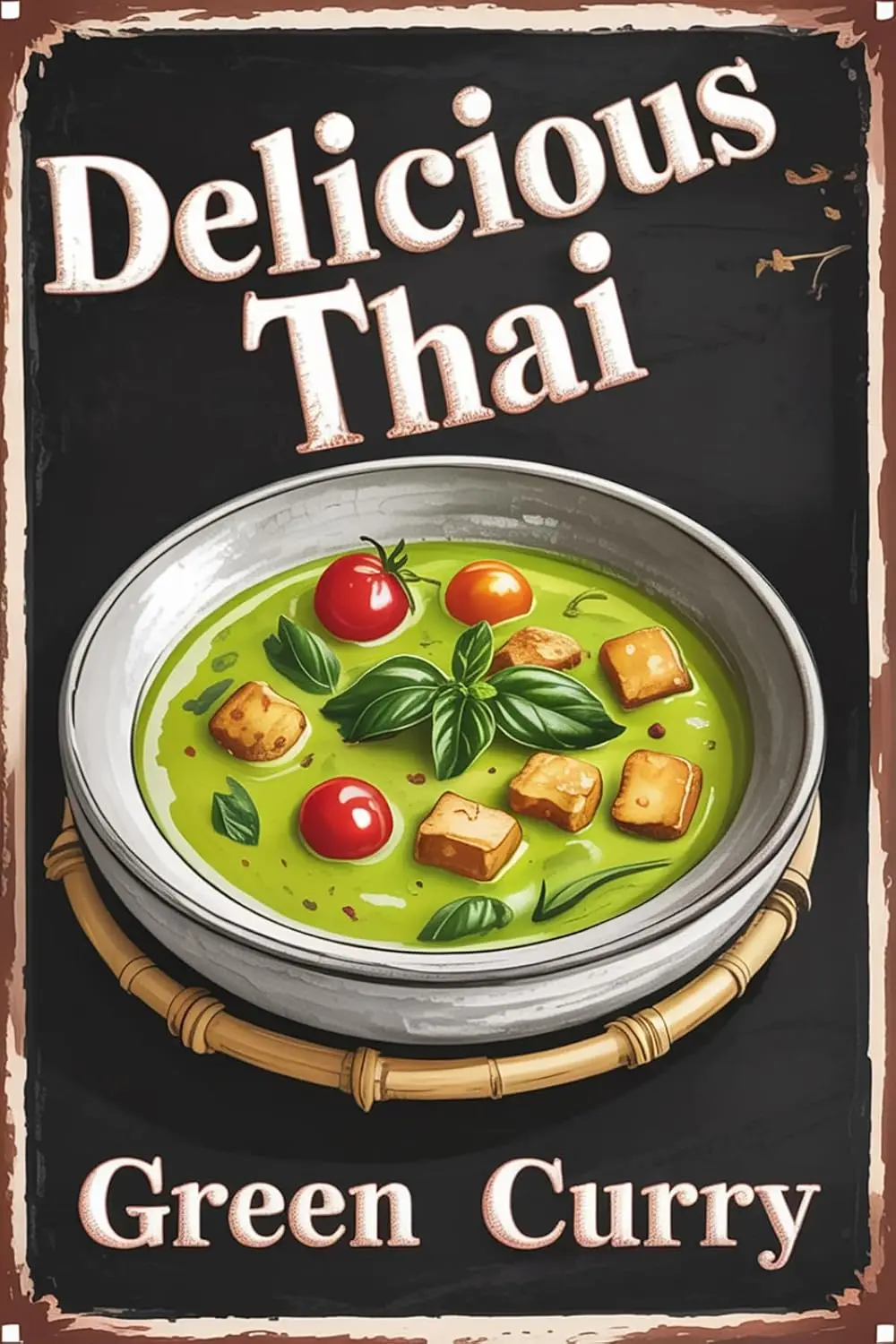 Vintage Metallschilder Lustiges Leckeres Thai Green Curry Schild Retro Wanddekoration für Zuhause Restaurant Café Pub Shop Bar 8x12 Schild