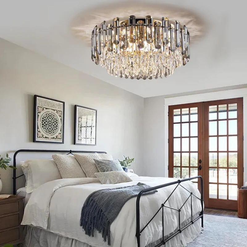 

Modern Gray Crystal Ceiling Lamp Home Decoration Luxury Light Fixture Bedroom Lamparas De Techo Lustres