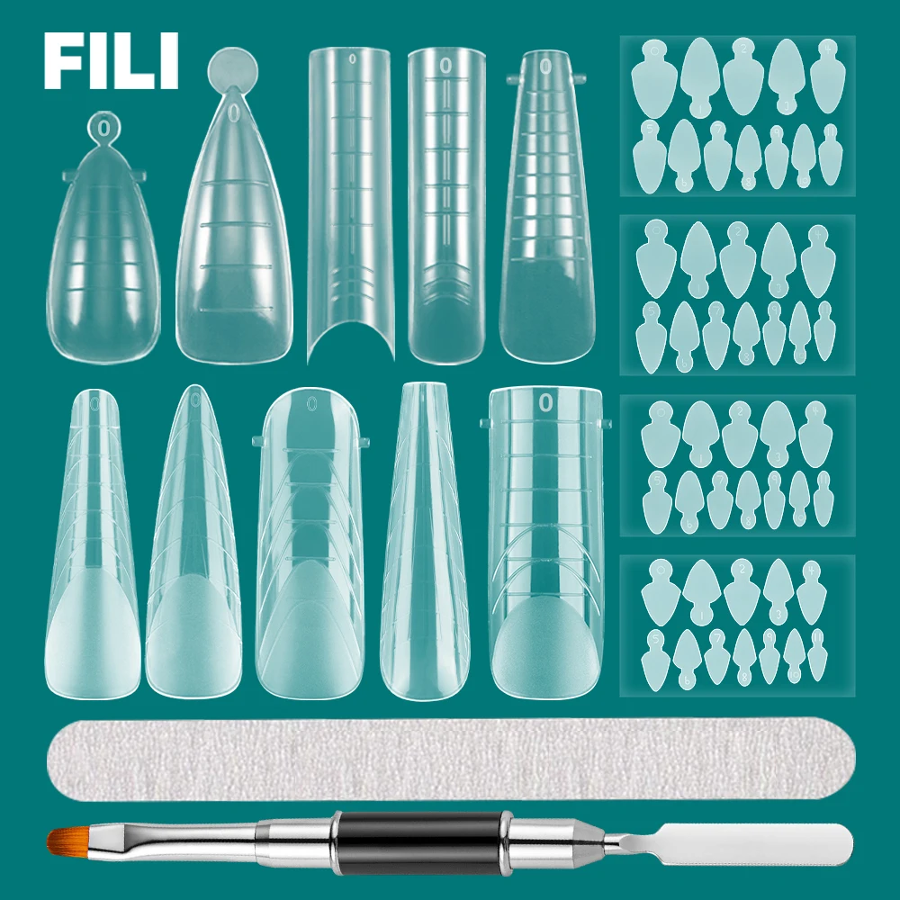 FILI Top Forms for Nails with Dual-ended Nail Brush and French Line Silicone Pad for Nail Extension Acrylic Dual Forms Molds