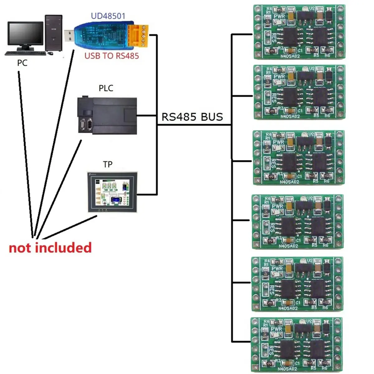LNHF 2CH Modbus Temperature Sensor Module RS485 Adapter Board for PLC Paperless Recorder Thermostatic Controls, with Pin
