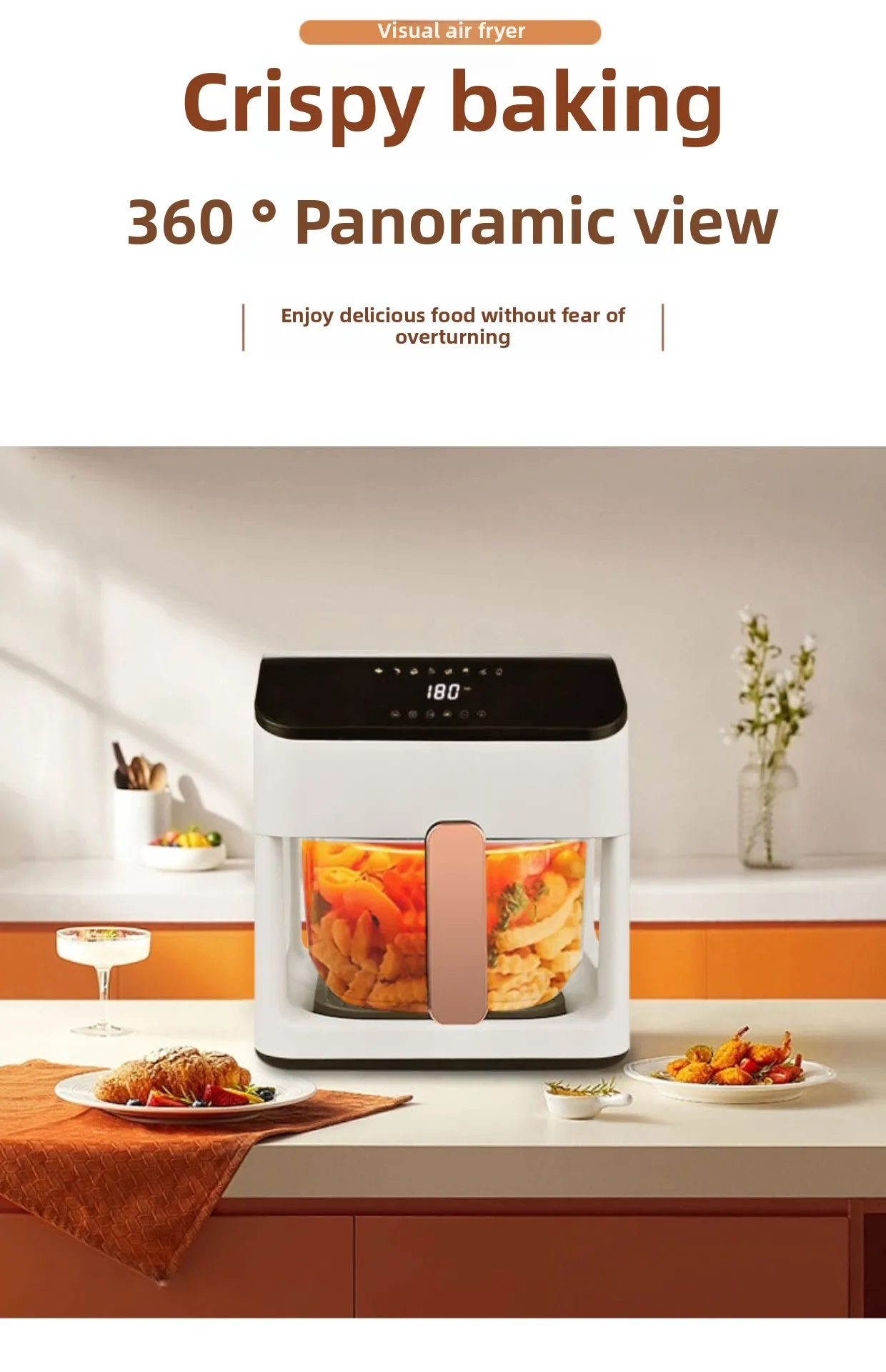 8.5L Air Fryer with Intelligent Temperature Control Full Glass Pot 110V-220V Automatic Electric Oven for Household Use