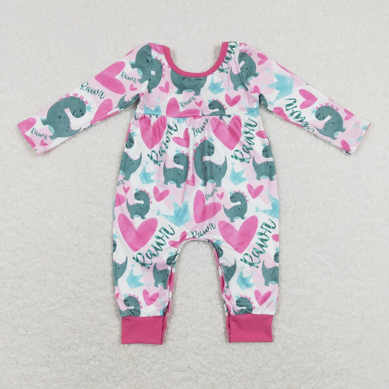 

Wholesale Kids Baby Girls Valentine's Day Long Sleeves Hearts Dinosaurs Romper Children Toddler Newborn Infant Holiday Jumpsuit