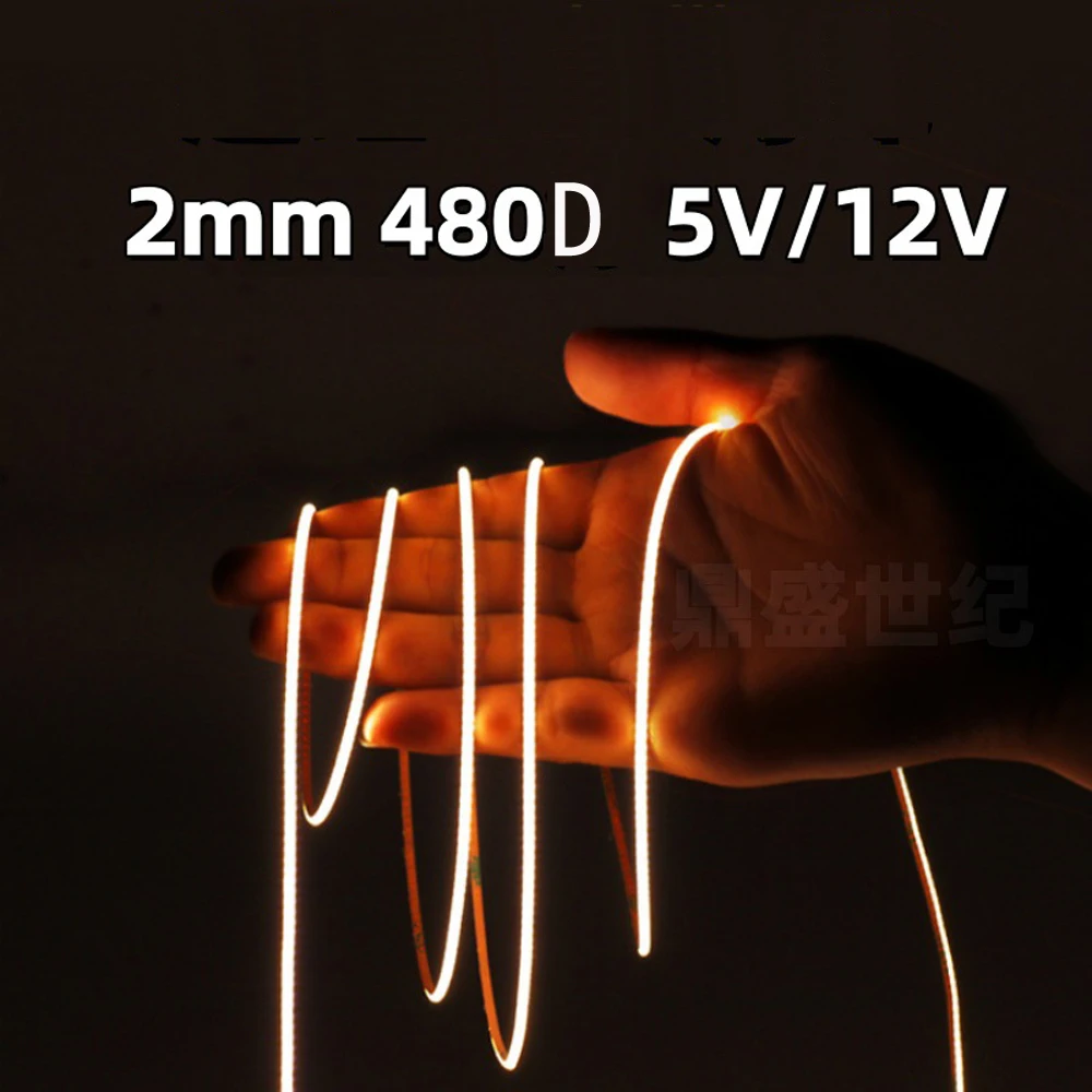 5m 5v 12v 2mm 480D/m Ultra Thin Narrow COB LED Strip CRI90 Flexible Soft Tape 3000k 4000k 6000k Car Exhibition Toy Craft Light