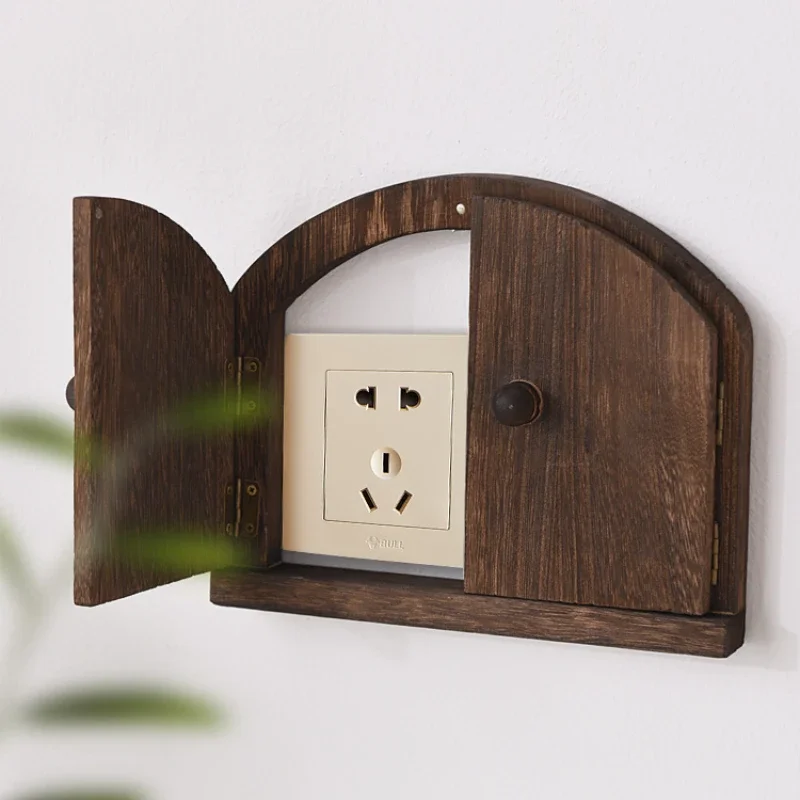 Protective Wood Double Door Light Switch Cover Protector Wall Sticker Socket Shield Protection Decorative Anti-touch Button Box