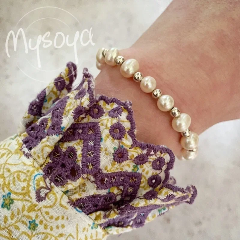 

MYSOYA White Freshwater Pearl Bracelet 6-7mm With Gift Box For Her/Him Birthday/Wedding/Christmas/New Year/Valentine's Day Gift