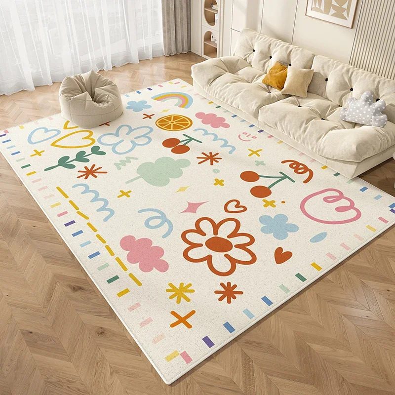 

VIKAMA Cartoon Dopamine Style Flannel Carpet Living Room Sofa Bedroom Floor Mat Bedside Comfortable Rug Non Slip Home Decoration