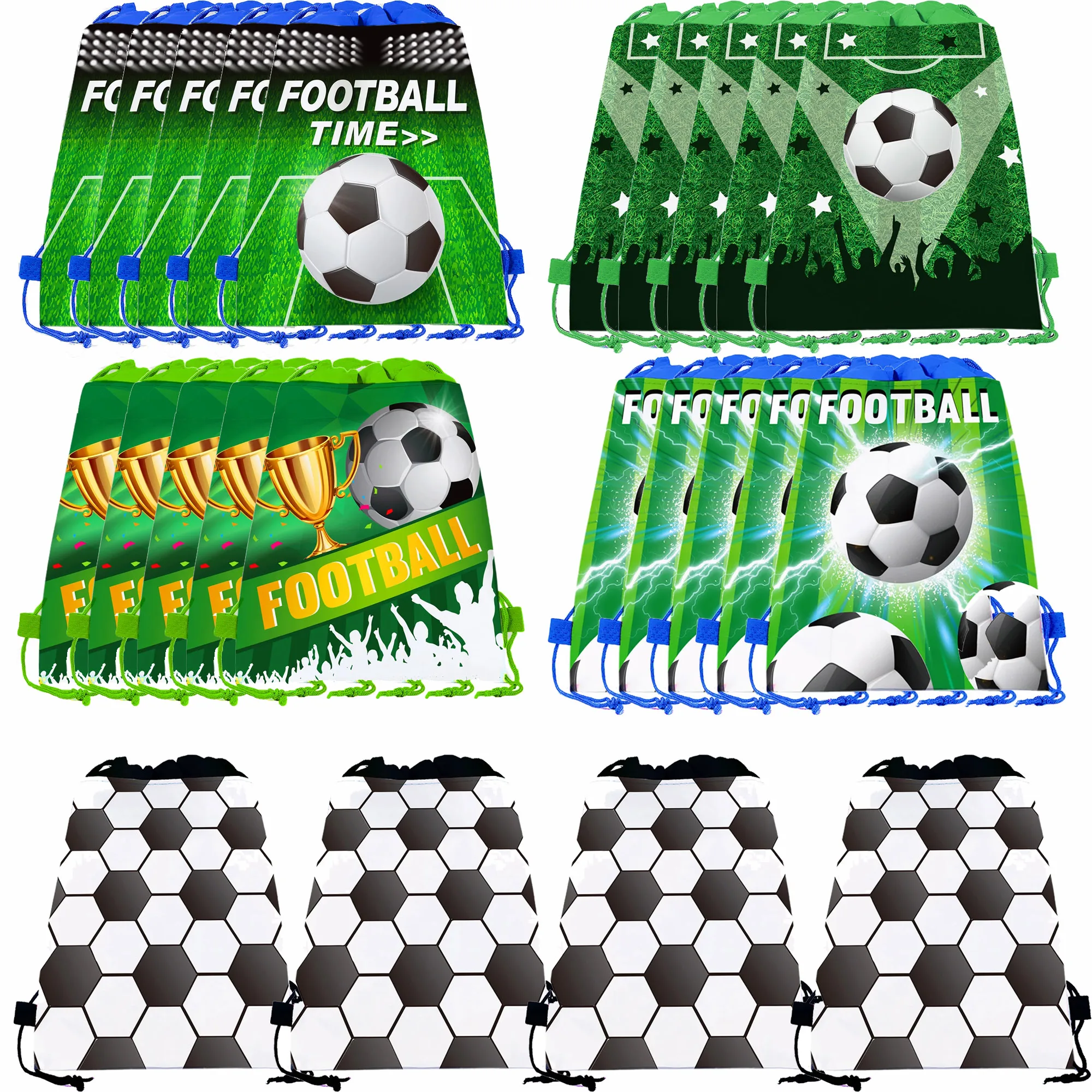 10/15pcs Football Theme Gift Bag Non-woven Soccer Drawstring Goodie Bag Backpack Kids Sport Birthday Party Favors Decor Supplies