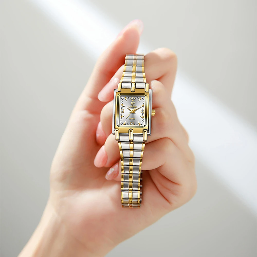 Reloj de cuarzo para hombre y mujer, cronógrafo clásico, dorado, rectangular, de negocios, de lujo