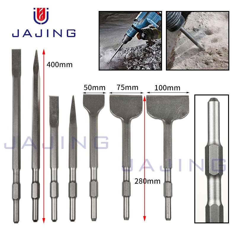 1pc 17mm Hex Shank Electric Hammer Bull Point Flat Spade Chisel Bit For Masonry and Concrete Brick Stone