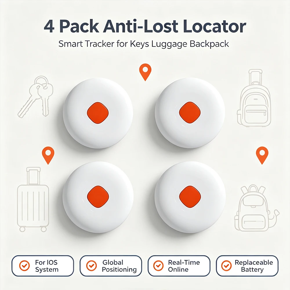 4 Pack Mini Anti-Lost Tracker Smart Locator For iOS System Global Positioning Real Time Finder For Keys Luggage Backpack Pets