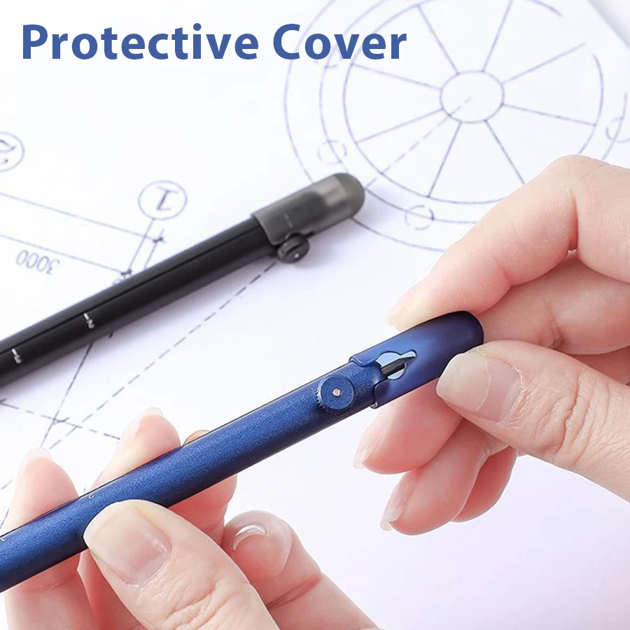 Geometry Precise Drawing Digital Radius Compass Set With Protective Cover 4 Extra Leads Refills for School Students Office