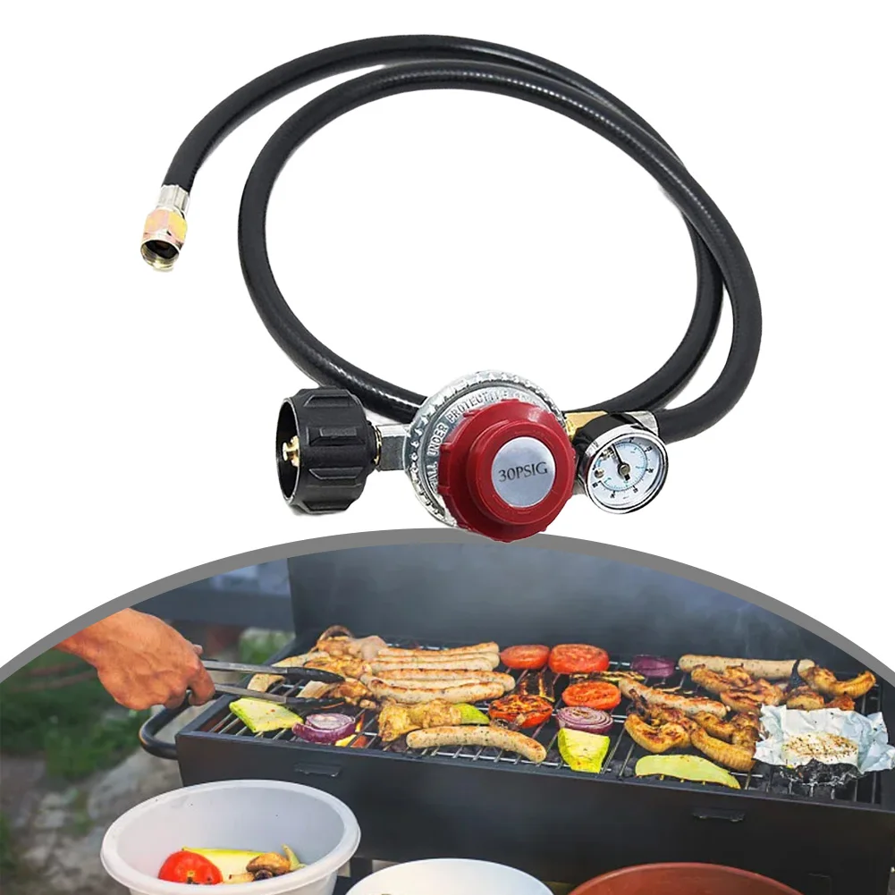 1set Propane Regulator 0-30PSI Camping Gas Stove Propane Refill Adapter Cylinder Butan Gas Adapter Wit 4FT Hose Gauge For Grills