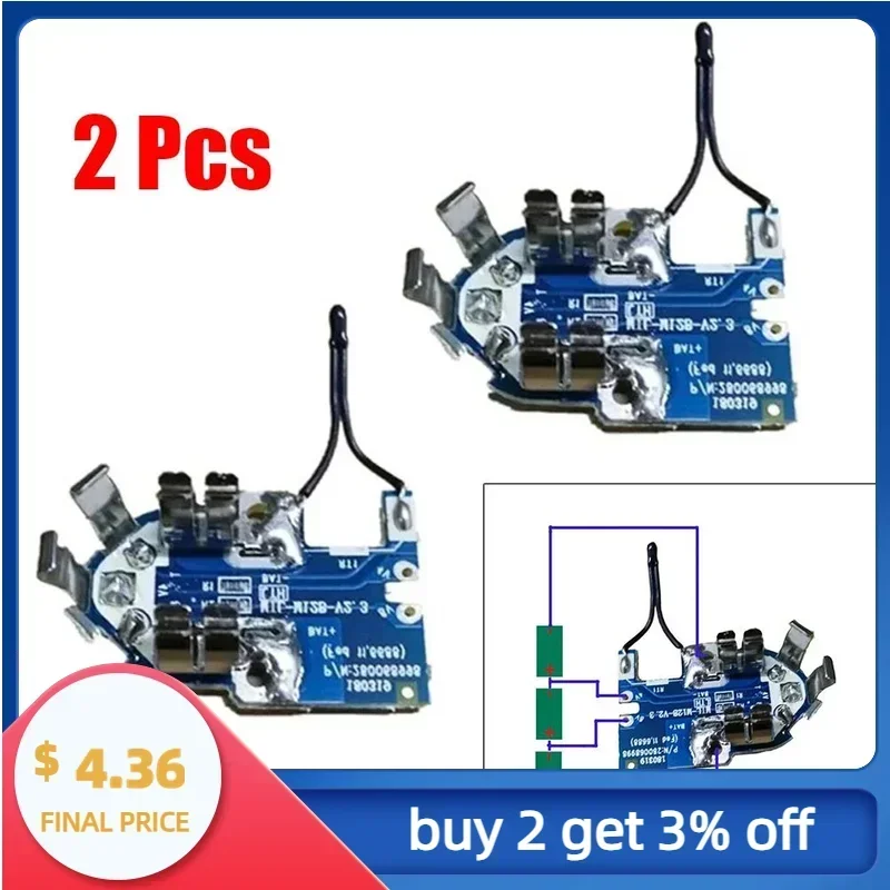 2 Pcs PCB Circuit Board For 12V 48-11-2411 Li-ion Battery Copper Clad Laminate Random Color Battery Charging