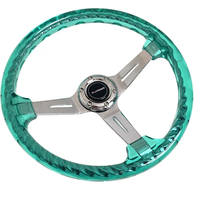 Matsuri 350mm Racing Steering Wheel Chrome with Clear Halo Grip Premium Genre Product Deep Dish for Cars