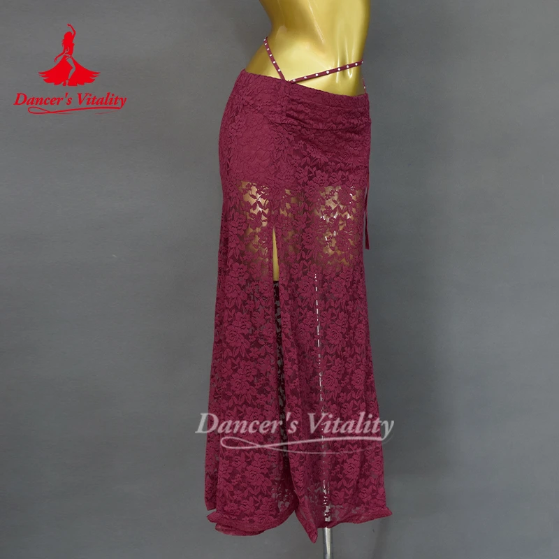 تنورة أداء الرقص الشرقي الجديدة للنساء، تنورة طويلة مثيرة من الدانتيل للبالغين، ملابس ممارسة الرقص الشرقي